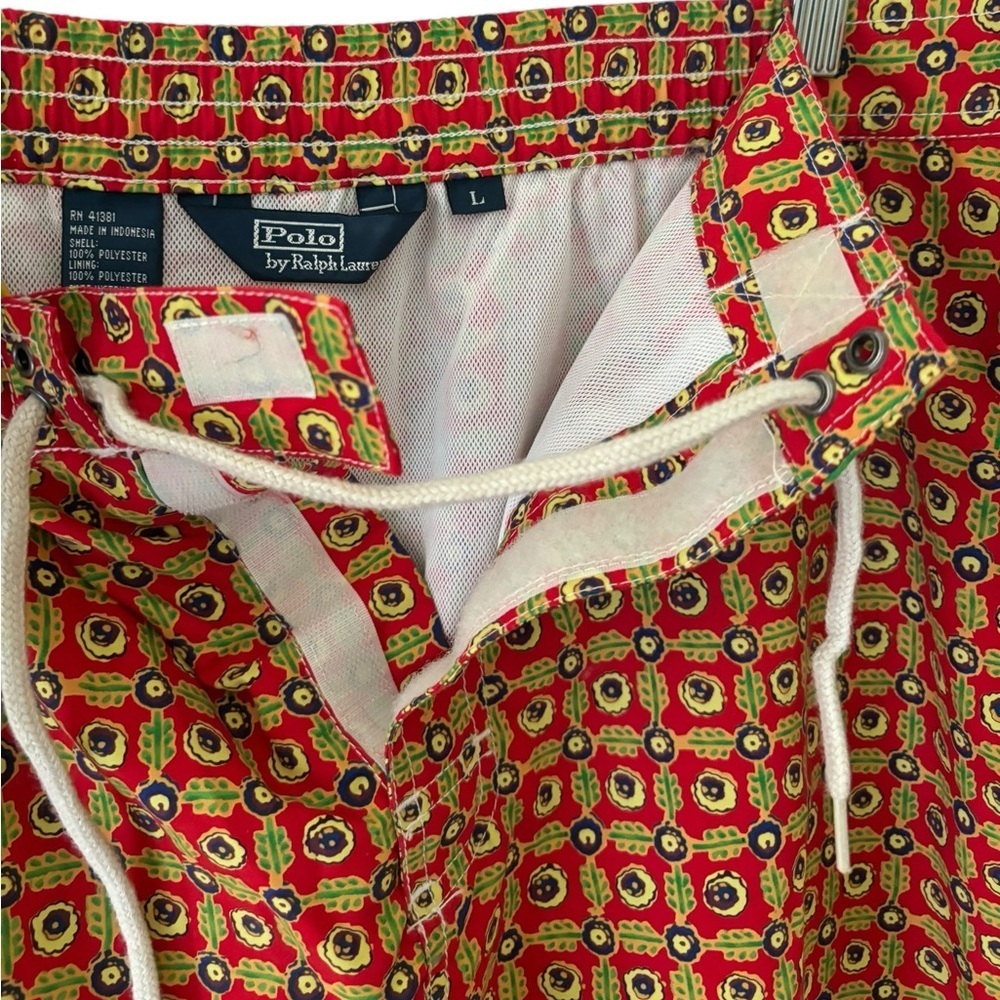 Polo by Ralph Lauren Vintage Board Shorts Blue Tab Silver Geometric Size L - Picture 3 of 12